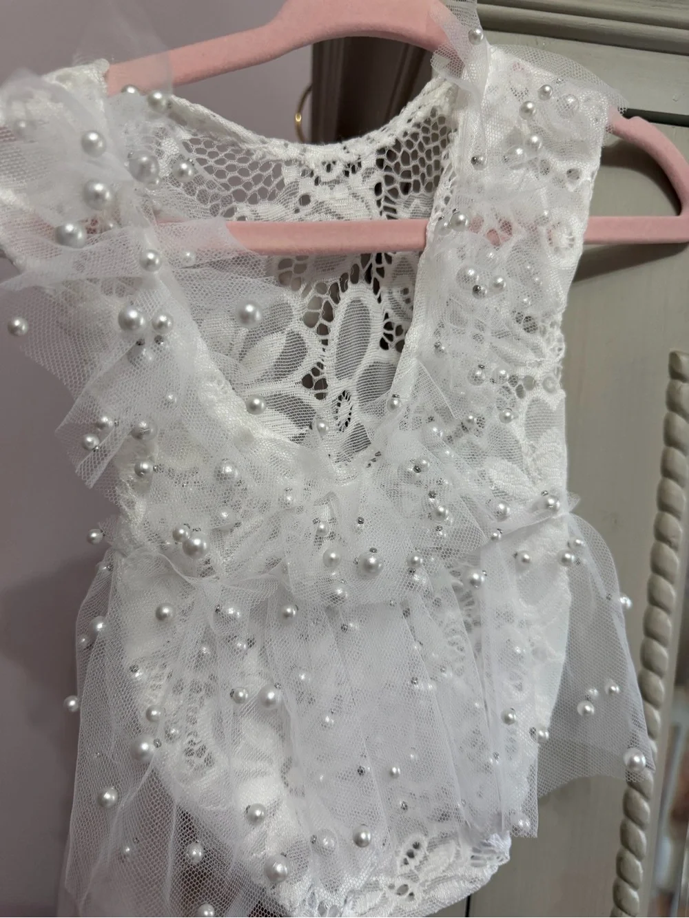 Custom Newborn Pearl Lace Romper & Headband